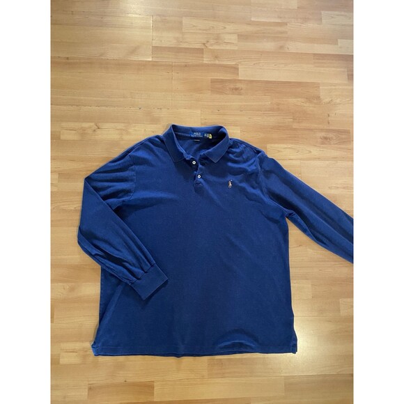 Polo Ralph Lauren Polo Shirt Mens XXL Blue Classic Fit Flesh Pony Long Sleeve - Picture 3 of 8